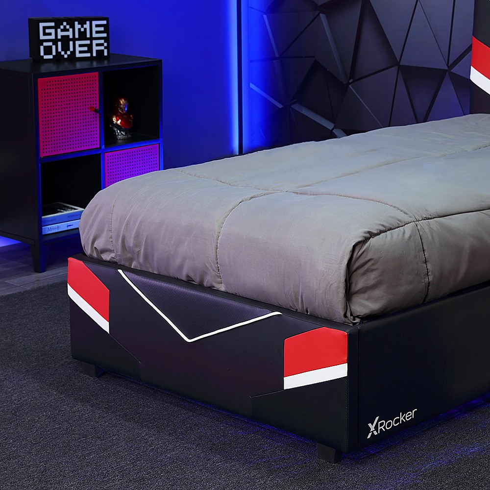 Left View: X Rocker - Orion eSports Twin Gaming Bed Frame - Black/Red