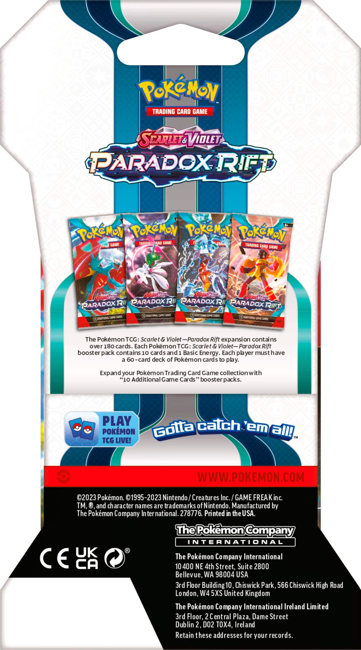 Angle. Pokémon - Trading Card Game: Scarlet & Violet - Paradox Rift Sleeved Booster - Styles May Vary.