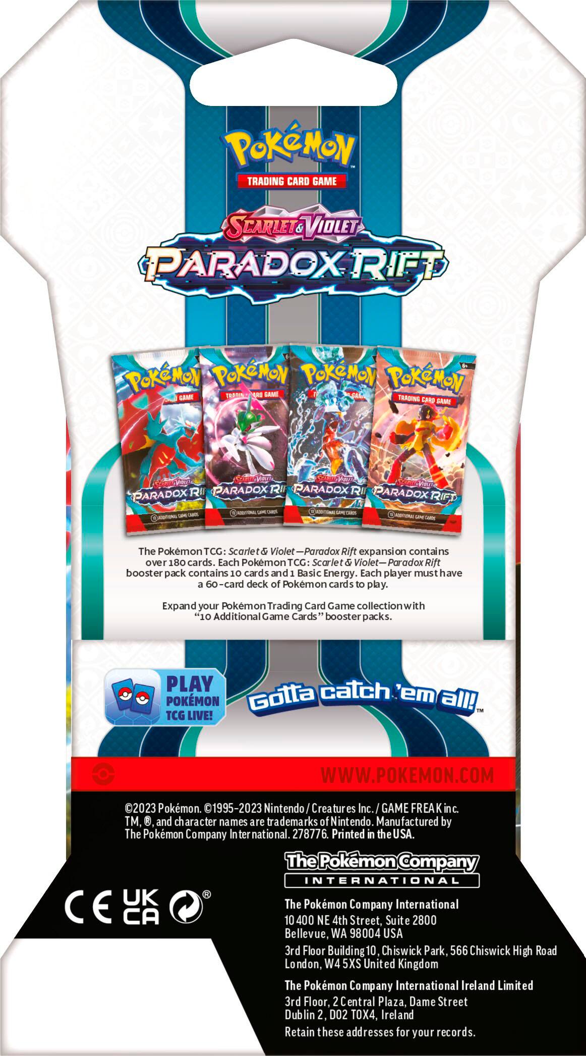 Angle. Pokémon - Trading Card Game: Scarlet & Violet -  Paradox Rift Sleeved Booster - Styles May Vary.