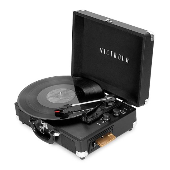 Front. Victrola - Journey+ Cassette Bluetooth Suitcase Record Player - Black.