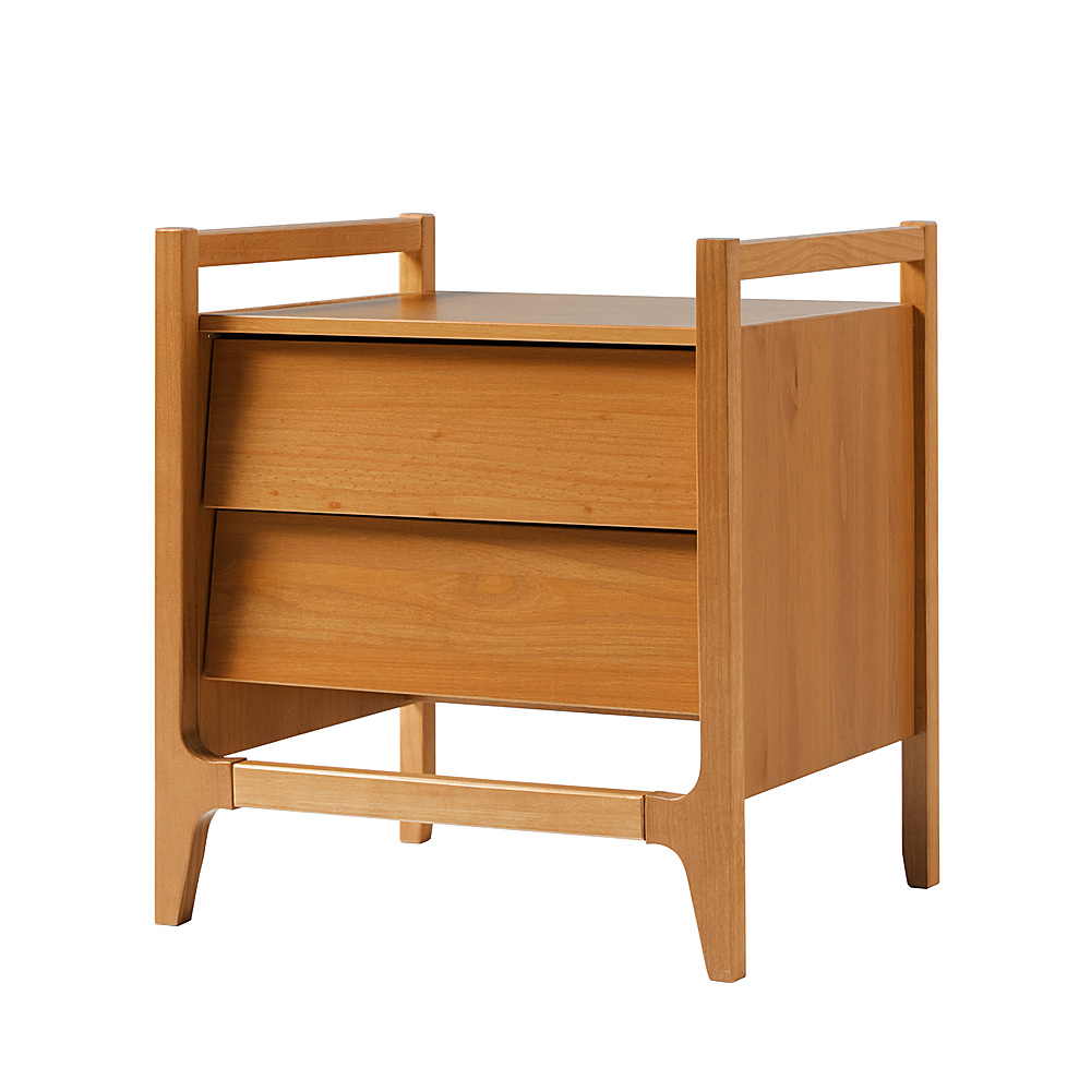 Left View: Walker Edison - Mid-Century Modern Solid Wood 2-Drawer Nightstand - Caramel