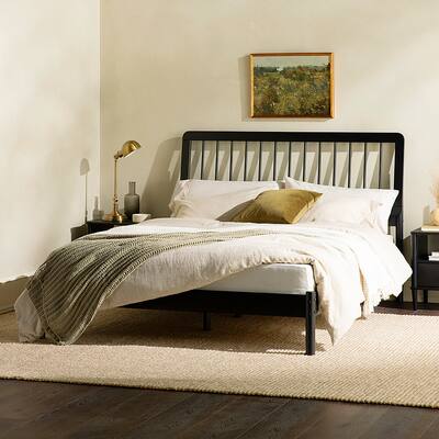 Walker Edison Mid Century Modern Slatted Solid Wood Queen