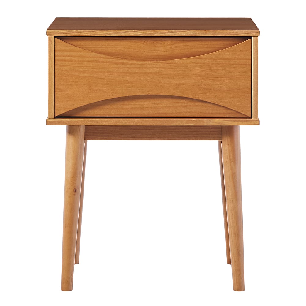 Walker Edison - Mid-Century Modern Solid Wood 1-Drawer Nightstand - Caramel - Front_Zoom