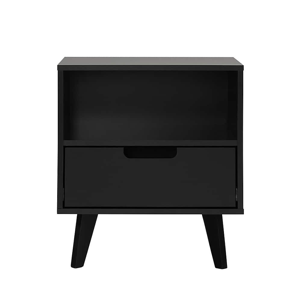 Front. Walker Edison - Mid-Century Modern 1-Drawer Angle-Leg Nightstand - Black.