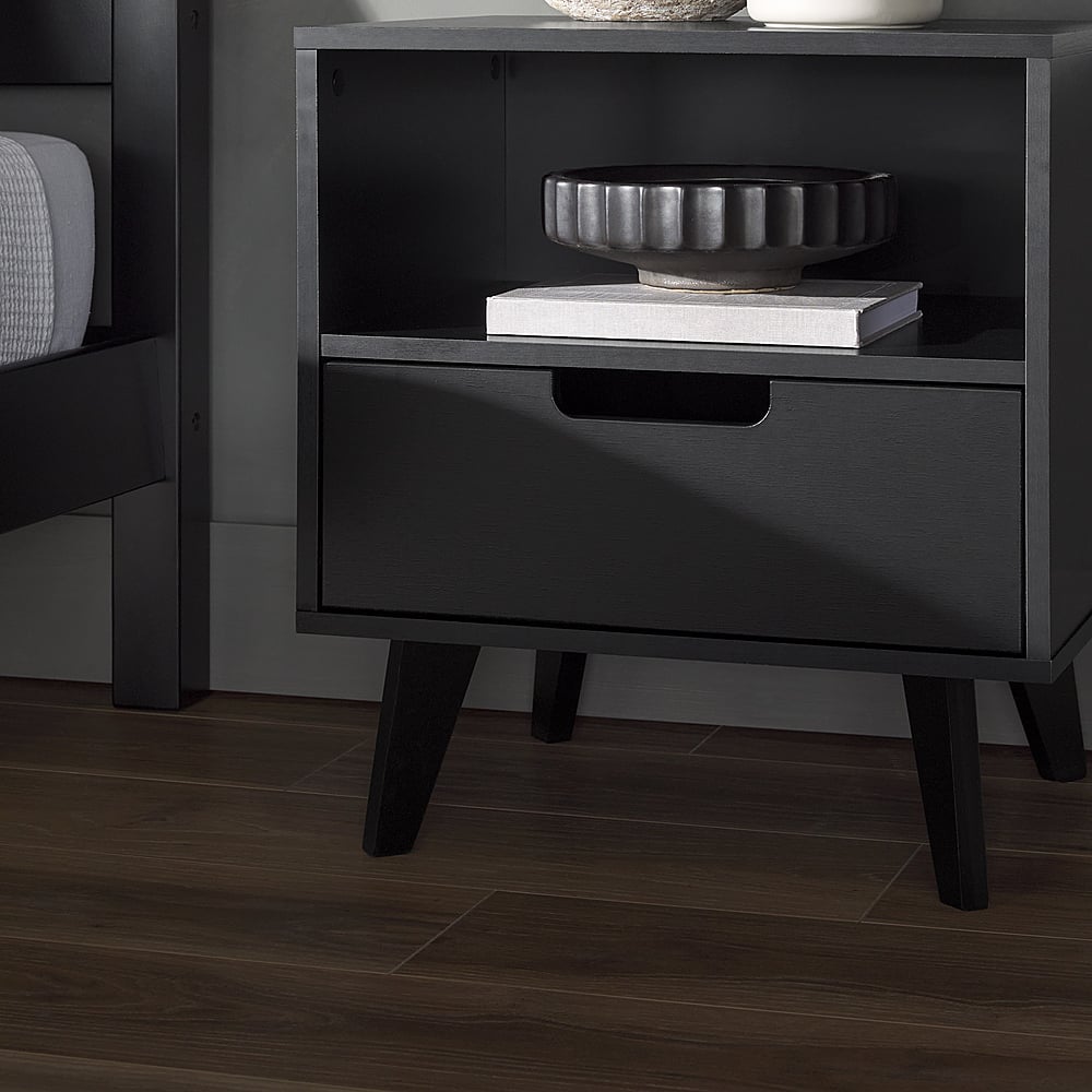 Alt View 19. Walker Edison - Mid-Century Modern 1-Drawer Angle-Leg Nightstand - Black.