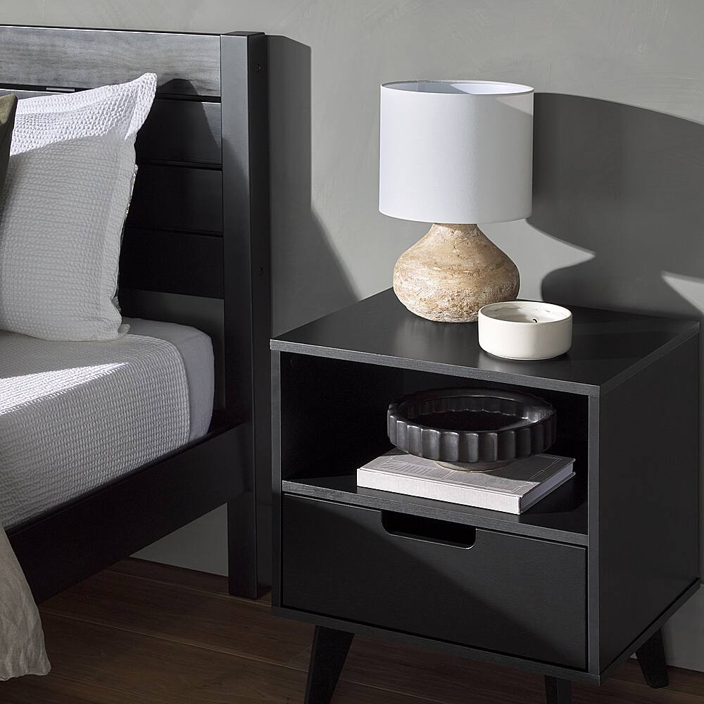 Alt View 20. Walker Edison - Mid-Century Modern 1-Drawer Angle-Leg Nightstand - Black.
