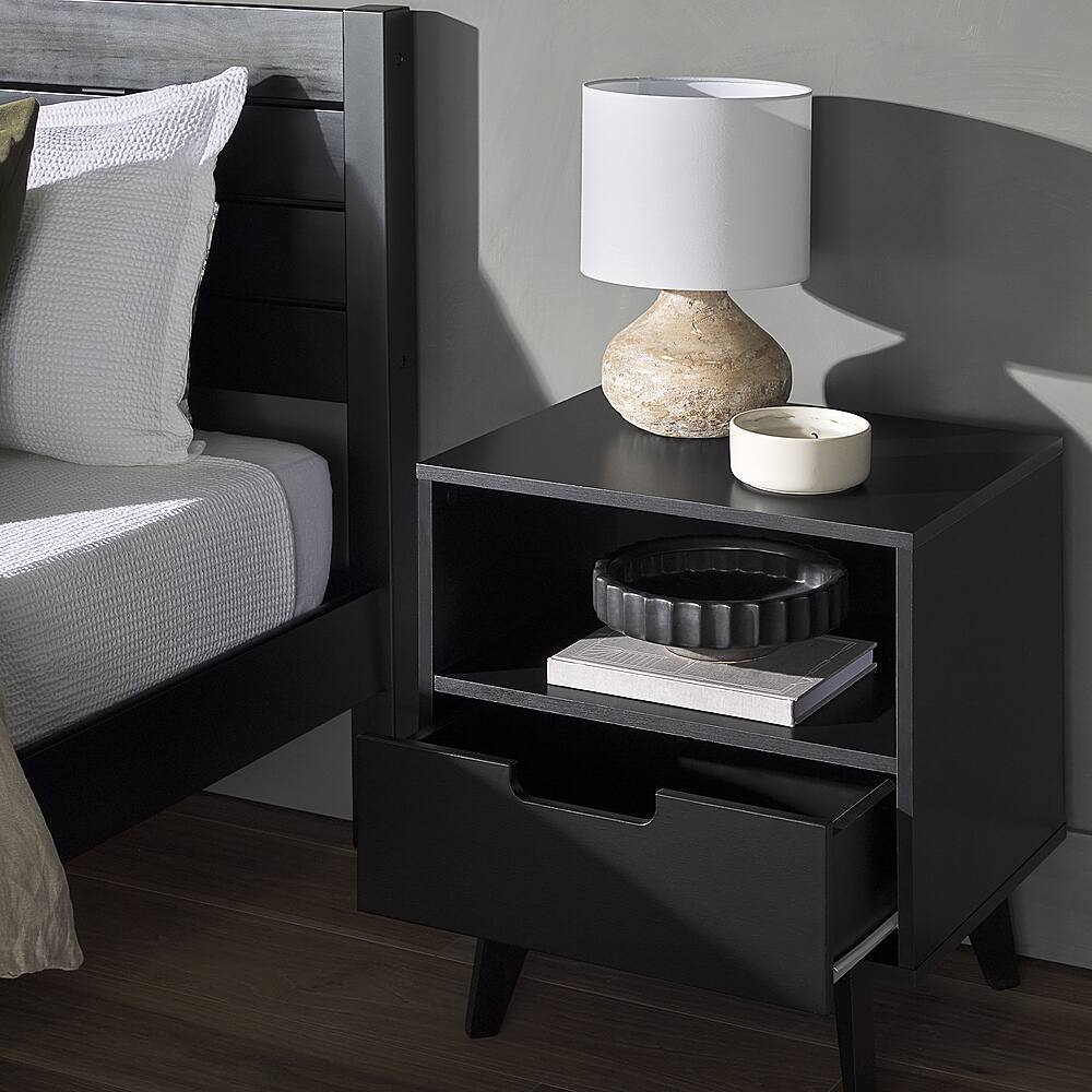 Alt View 21. Walker Edison - Mid-Century Modern 1-Drawer Angle-Leg Nightstand - Black.