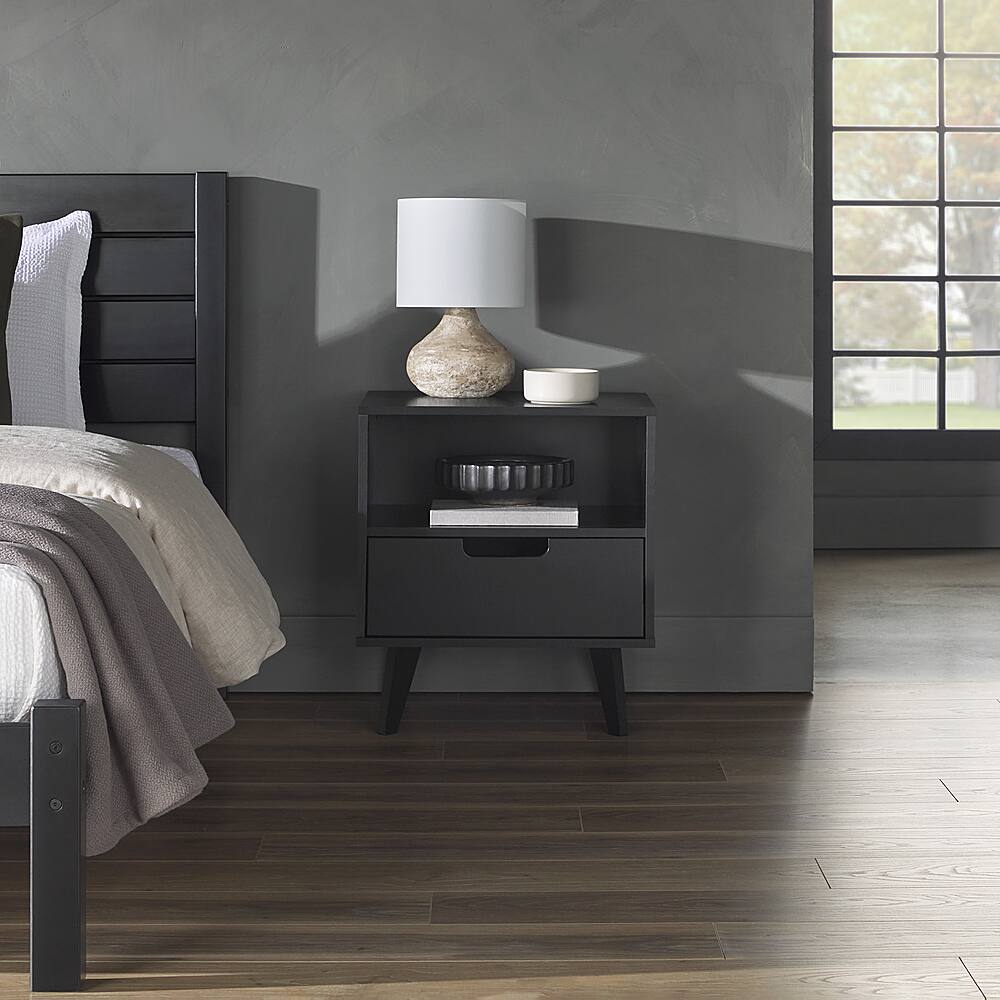 Alt View 35. Walker Edison - Mid-Century Modern 1-Drawer Angle-Leg Nightstand - Black.