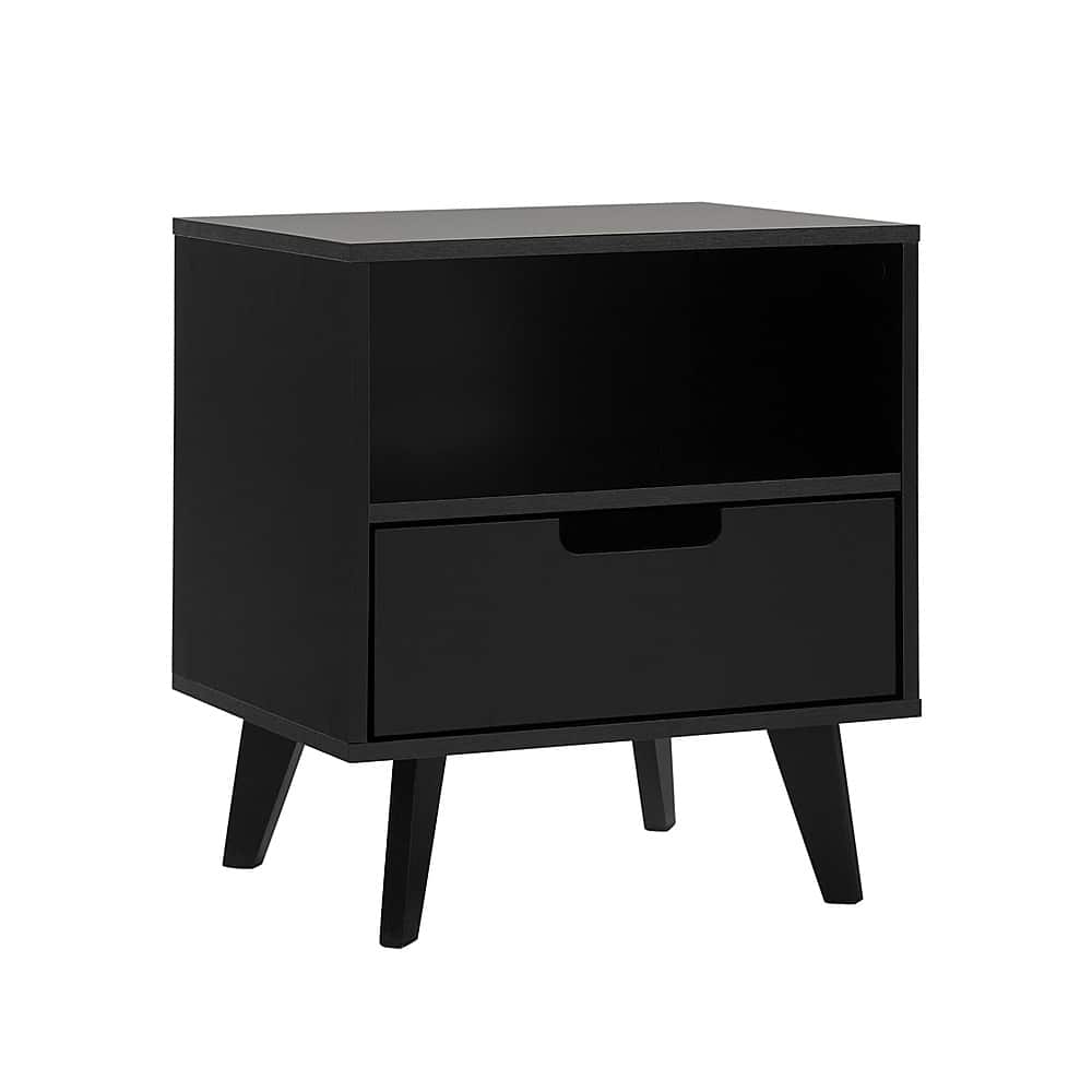 Left. Walker Edison - Mid-Century Modern 1-Drawer Angle-Leg Nightstand - Black.