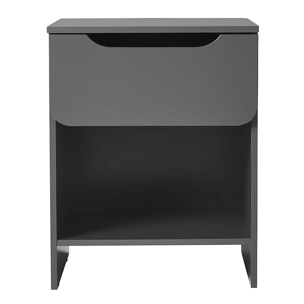 Walker Edison - Modern 1-Drawer Nightstand with Cubby - Dark Gray - Front_Zoom