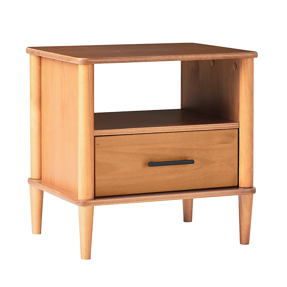 Left View: Walker Edison - Transitional 1-Drawer Spindle-Leg Nightstand - Caramel