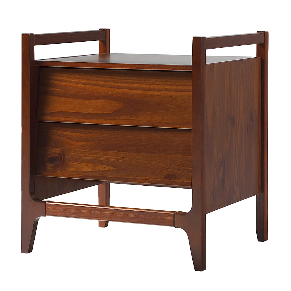 Left View: Walker Edison - Mid-Century Modern Solid Wood 2-Drawer Nightstand - Walnut