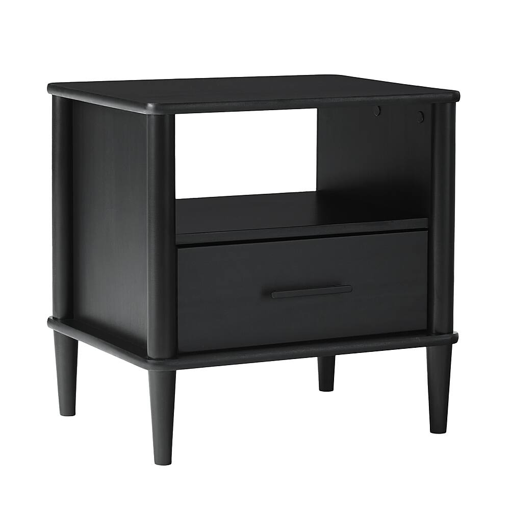 Left View: Walker Edison - Transitional 1-Drawer Spindle-Leg Nightstand - Black