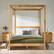 Alt View 11. Walker Edison - Minimalist Slatted Solid Wood Canopy Queen Bedframe - Natural Pine.