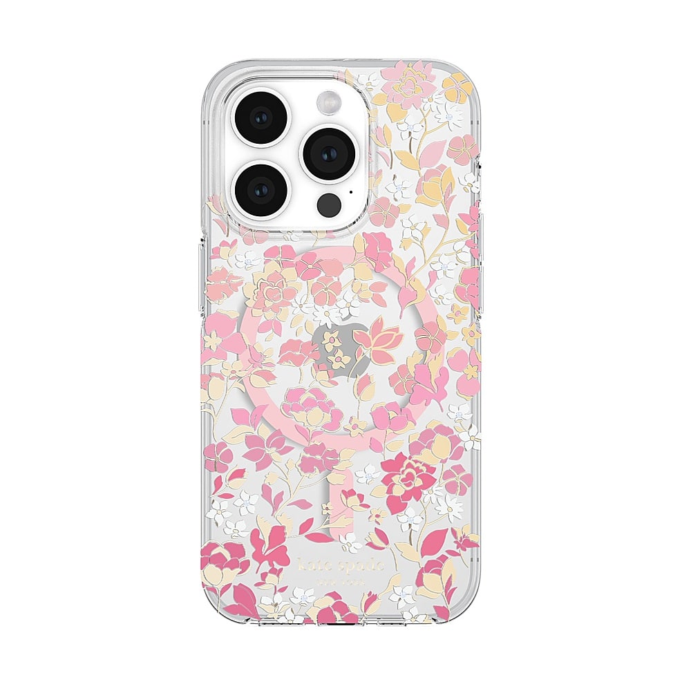 kate spade new york - Protective Hard Shell Case with MagSafe for Apple iPhone 15 Pro - Flowerbed Pink - Front_Zoom