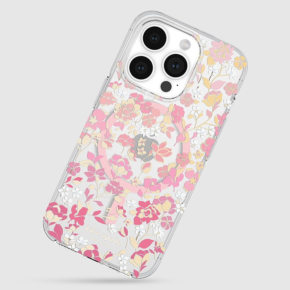 Alt View 12. kate spade new york - Protective Hard Shell Case with MagSafe for Apple iPhone 15 Pro - Flowerbed Pink.
