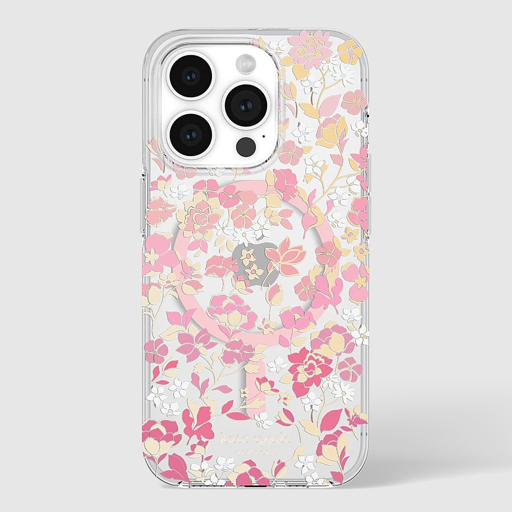 Alt View 3. kate spade new york - Protective Hard Shell Case with MagSafe for Apple iPhone 15 Pro - Flowerbed Pink.