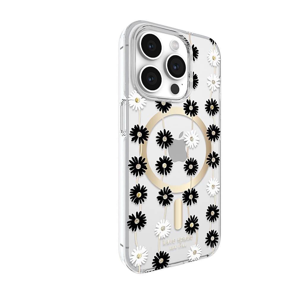 Angle. kate spade new york - Protective Hard Shell Case with MagSafe for Apple iPhone 15 Pro - Daisy Chain.