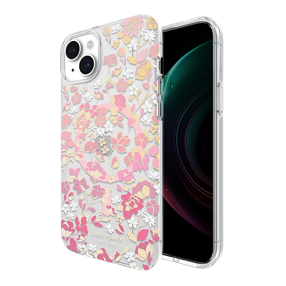 Alt View 2. kate spade new york - Protective Hard Shell Case with MagSafe for Apple iPhone 15 Plus - Flowerbed Pink.