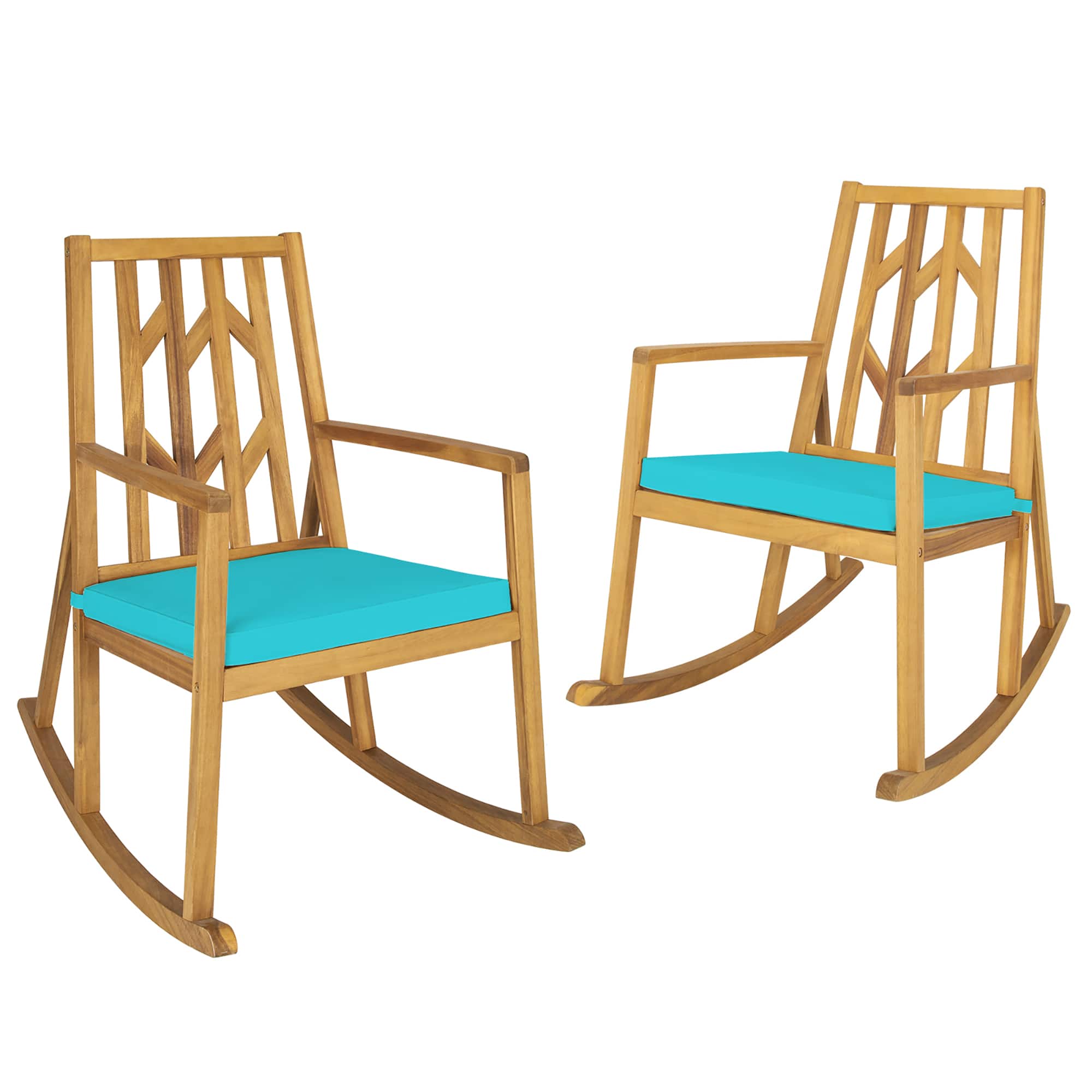 Costway - 2 PCS Patio Rocking Chair Acacia Wood Armrest Cushioned Sofa Garden - Turquoise price history on PriceWatchPro