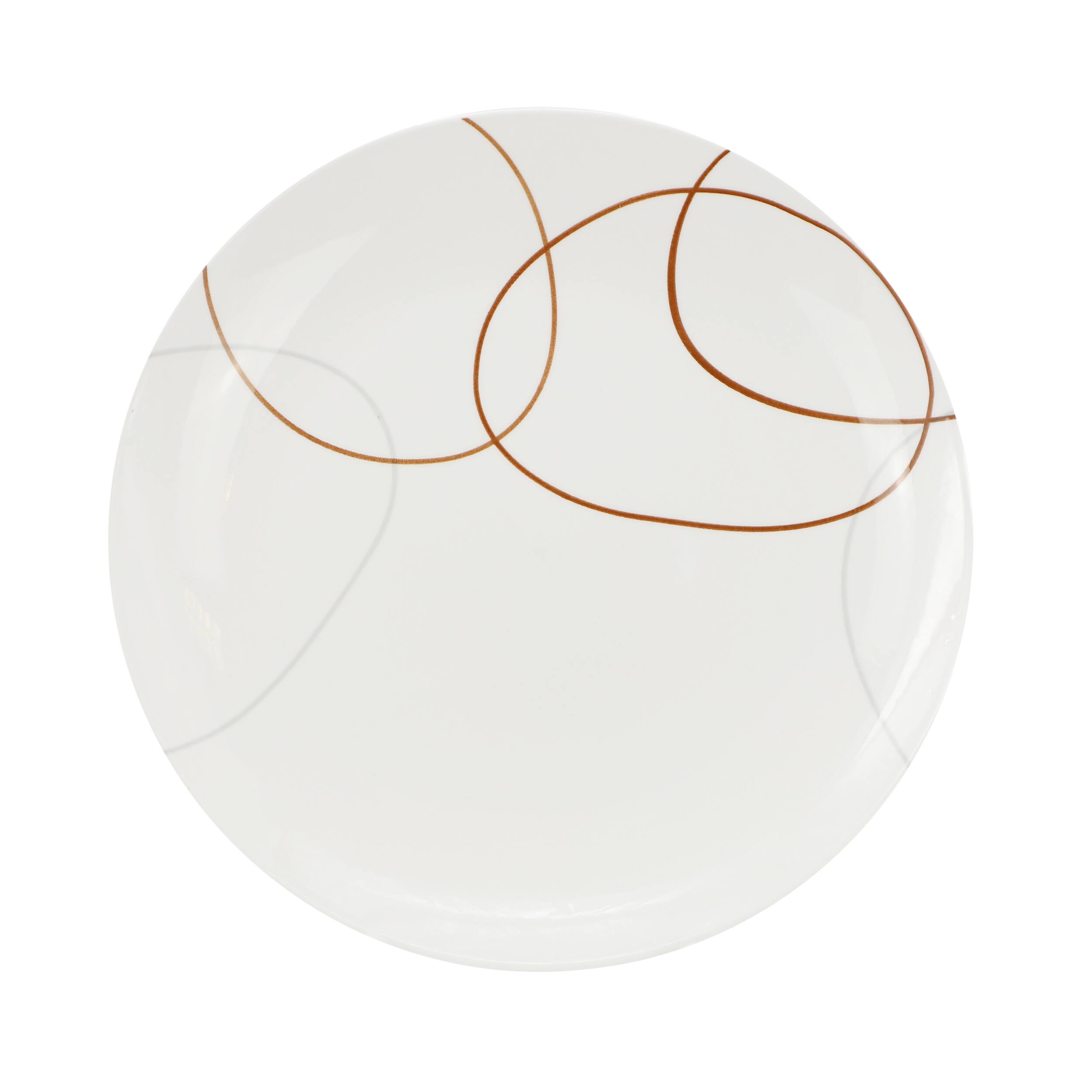Left. Elama - Elama Sydney 16 Piece Porcelain Double Bowl Dinnerware Set, Service for 4 - White and Brown.