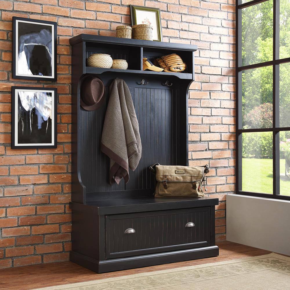 Alt View 5. Crosley Furniture - Seaside Hall Tree - Distressed Black.