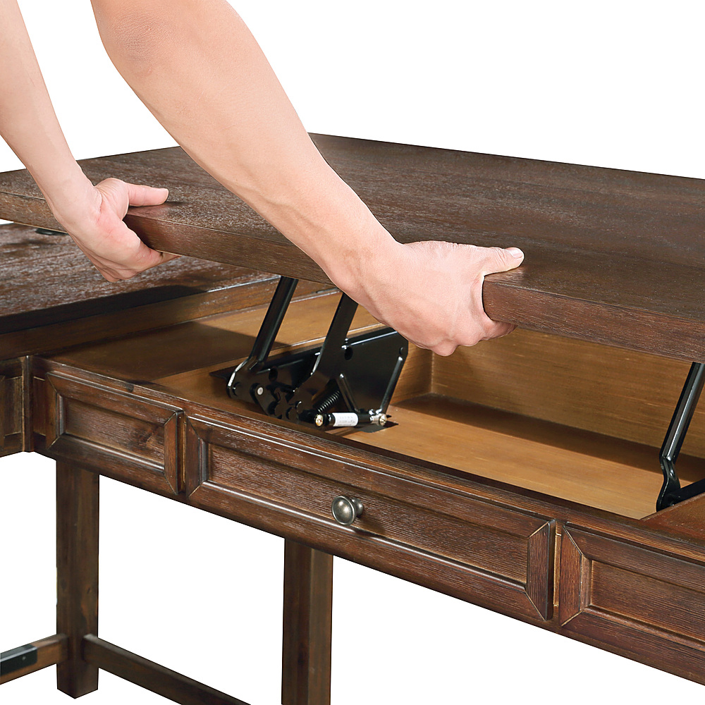 Baton Rouge Engineered Wood Sit-to-Stand L-Desk in Champagne Oak Finish