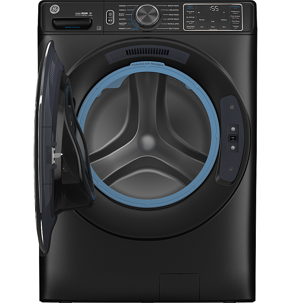 Angle View: GE - 5.0 Cu. Ft. Stackable Smart Front Load Washer with Steam and SmartDispense - Carbon Graphite