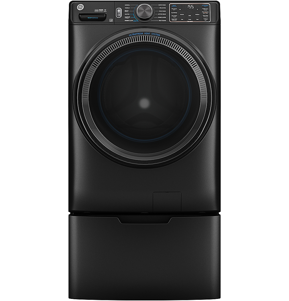 Left View: GE - 5.0 Cu. Ft. Stackable Smart Front Load Washer with Steam and SmartDispense - Carbon Graphite