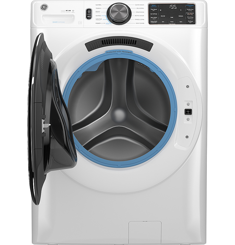 Angle View: GE - 5.0 Cu. Ft. Stackable Smart Front Load Washer with Steam and SmartDispense - White