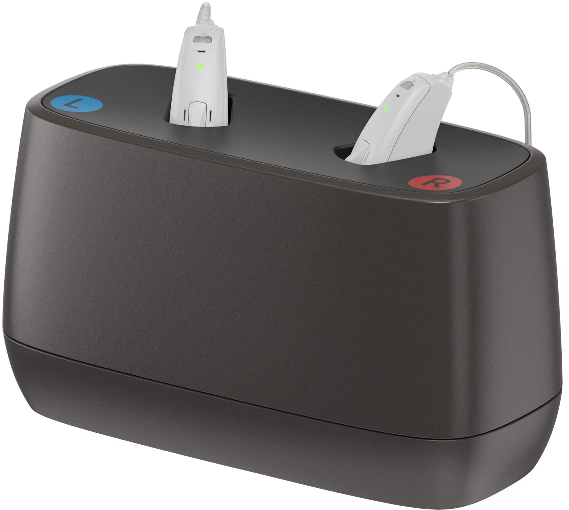 Left. Jabra - Enhance Select 50R Rechargeable Hearing Aids - With Remote Professional Care and Bluetooth Streaming - Gray.