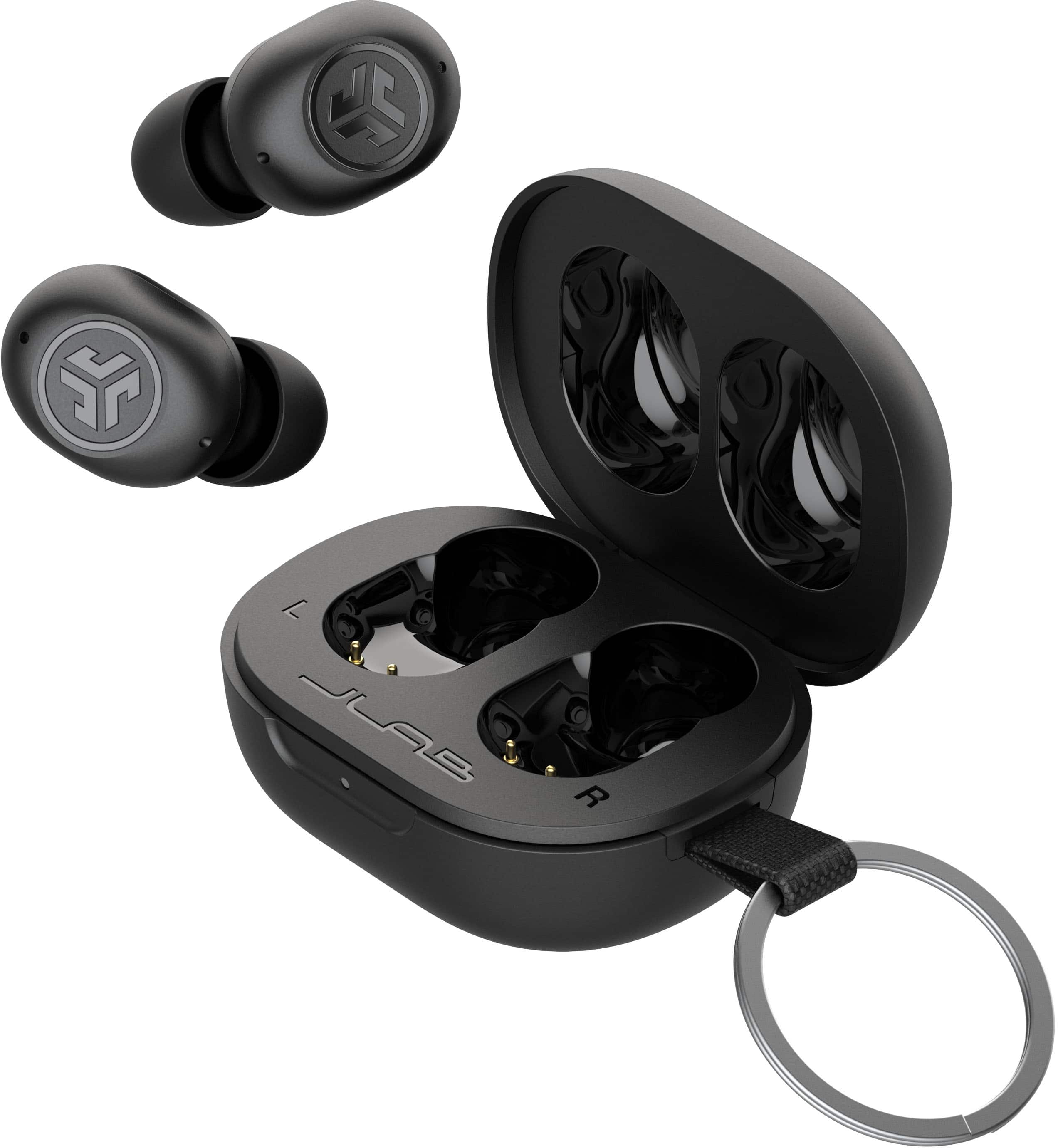 Front. JLab - JBuds Mini True Wireless Earbuds - Black.