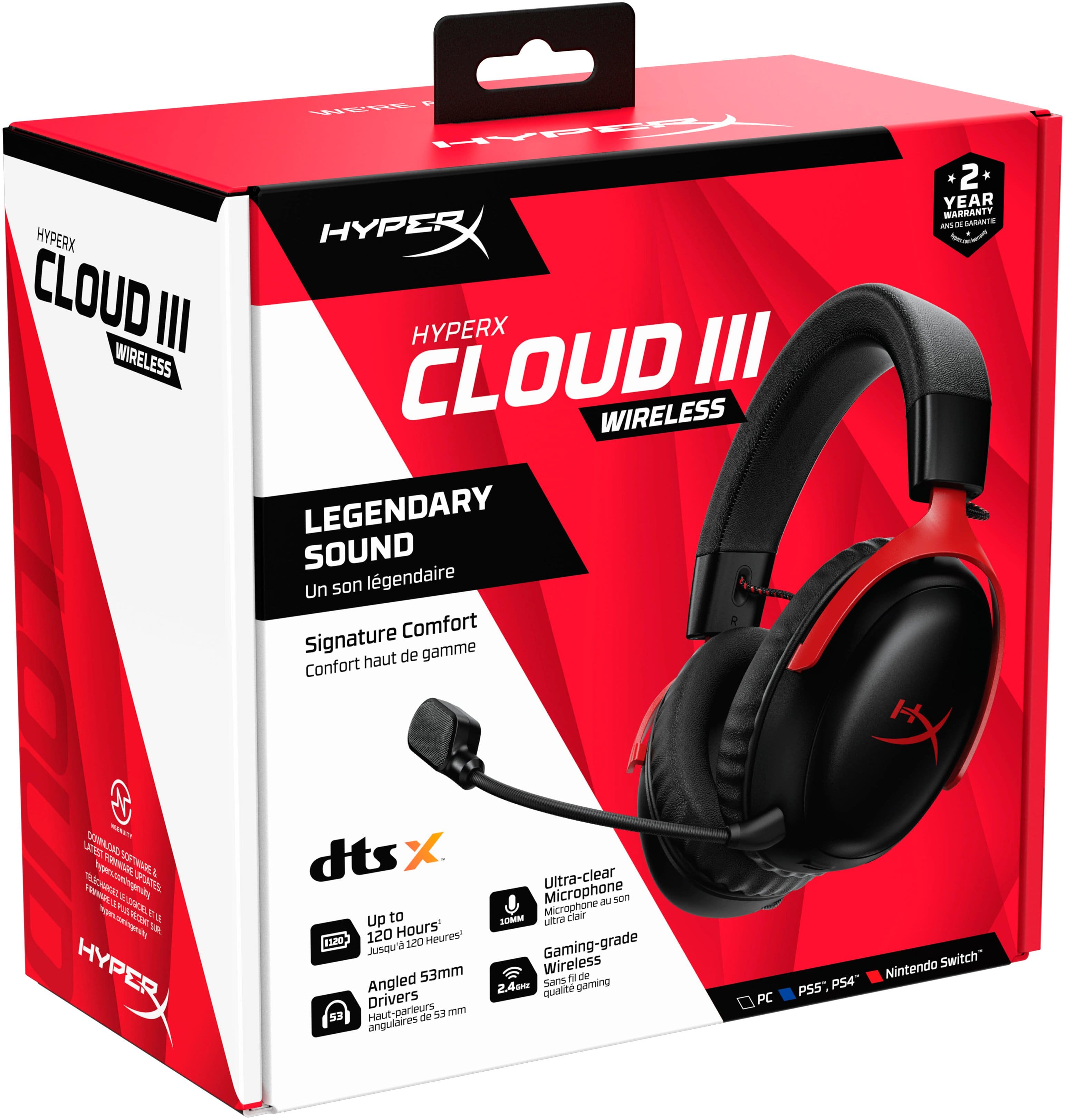 Alt View 16. HyperX - Cloud III Wireless Gaming Headset for PC, PS5, PS4, and Nintendo Switch - Black/Red.