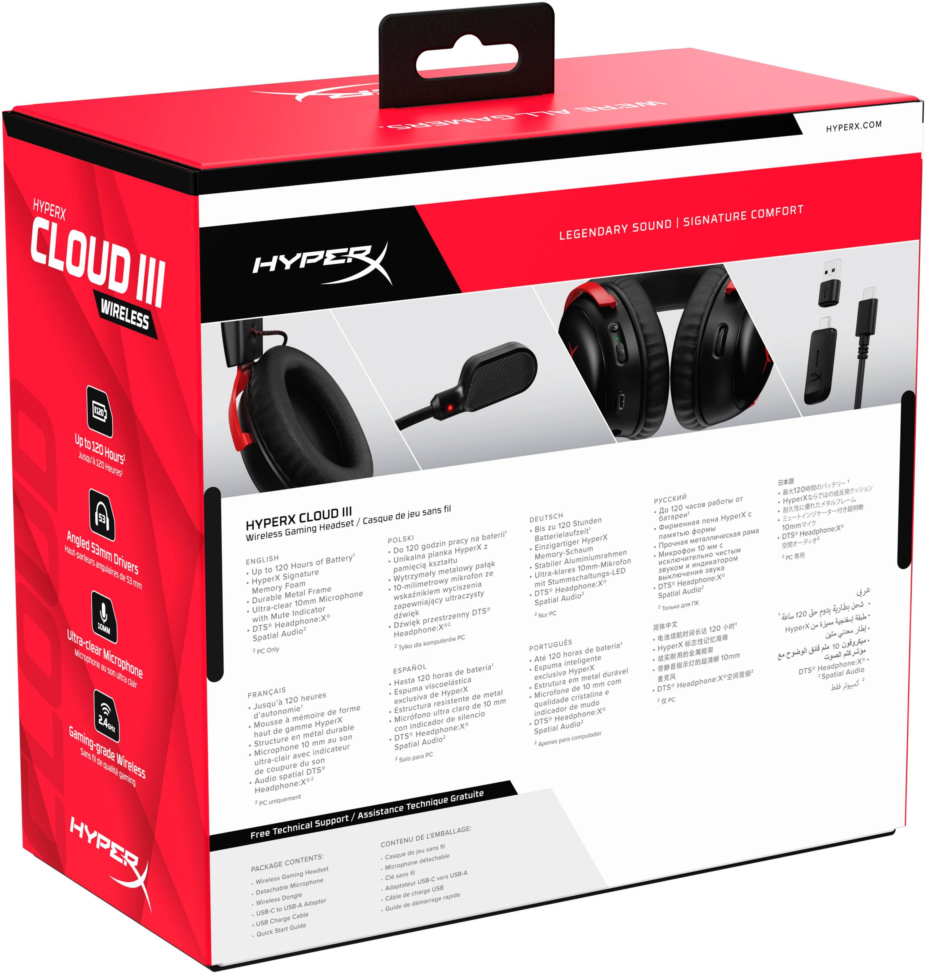 Alt View 17. HyperX - Cloud III Wireless Gaming Headset for PC, PS5, PS4, and Nintendo Switch - Black/Red.