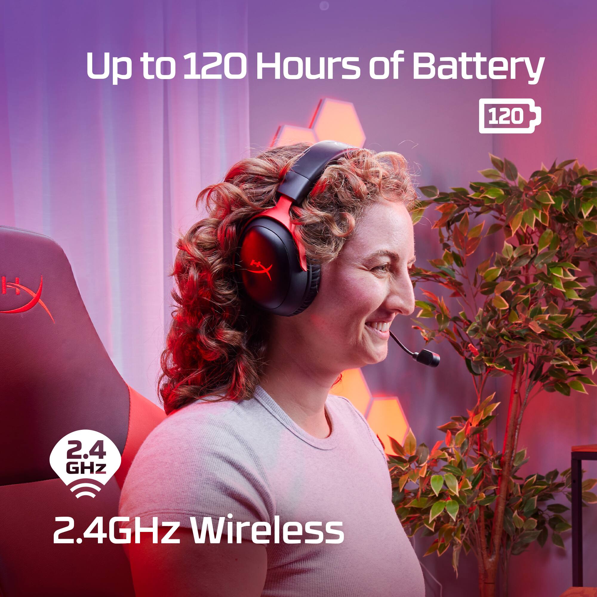 Up to 120 hours of battery life, 2.4 GHz wireless technology.