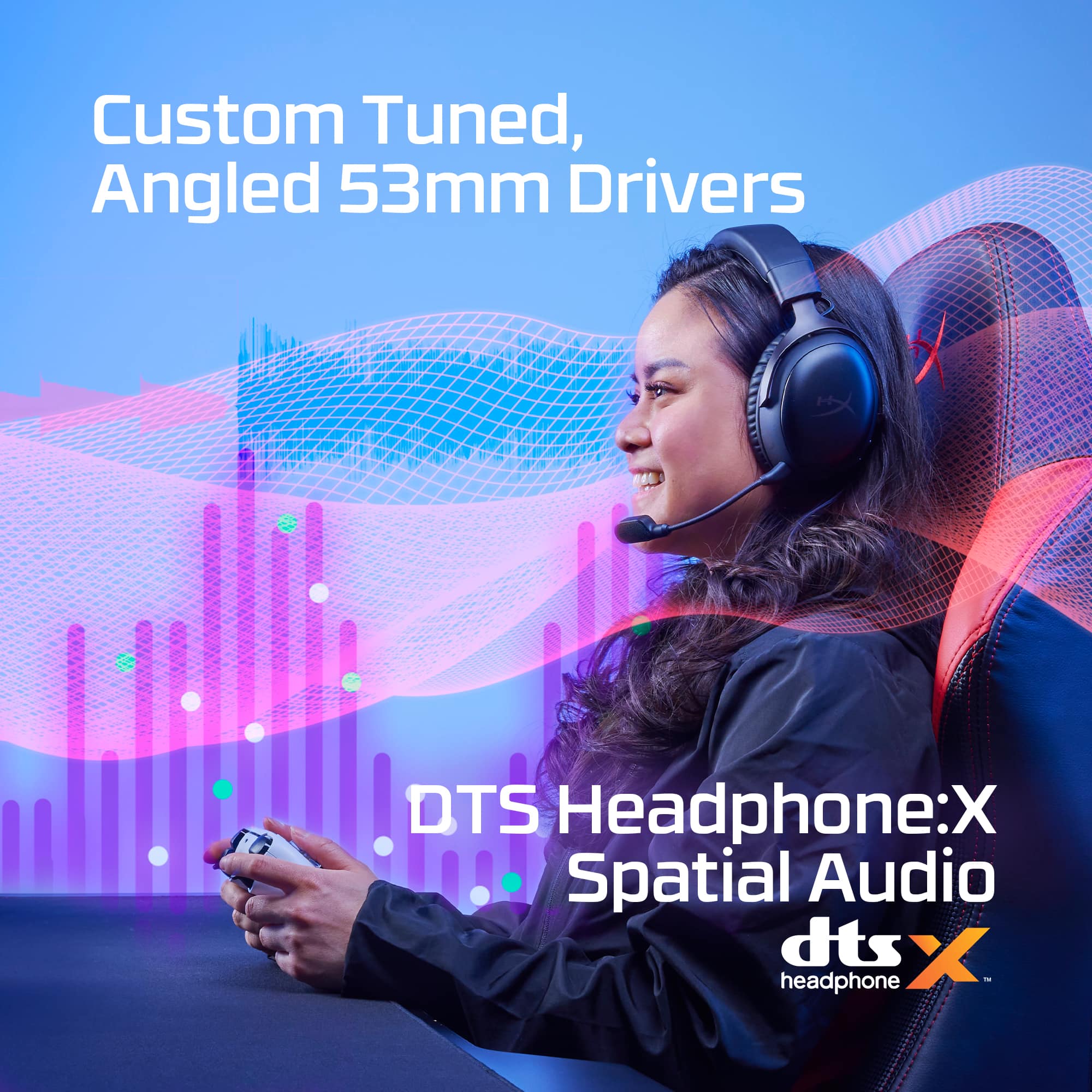 Custom Tuned, Angled 53mm Drivers DTS Headphone:X Spatial Audio dts X - headphone