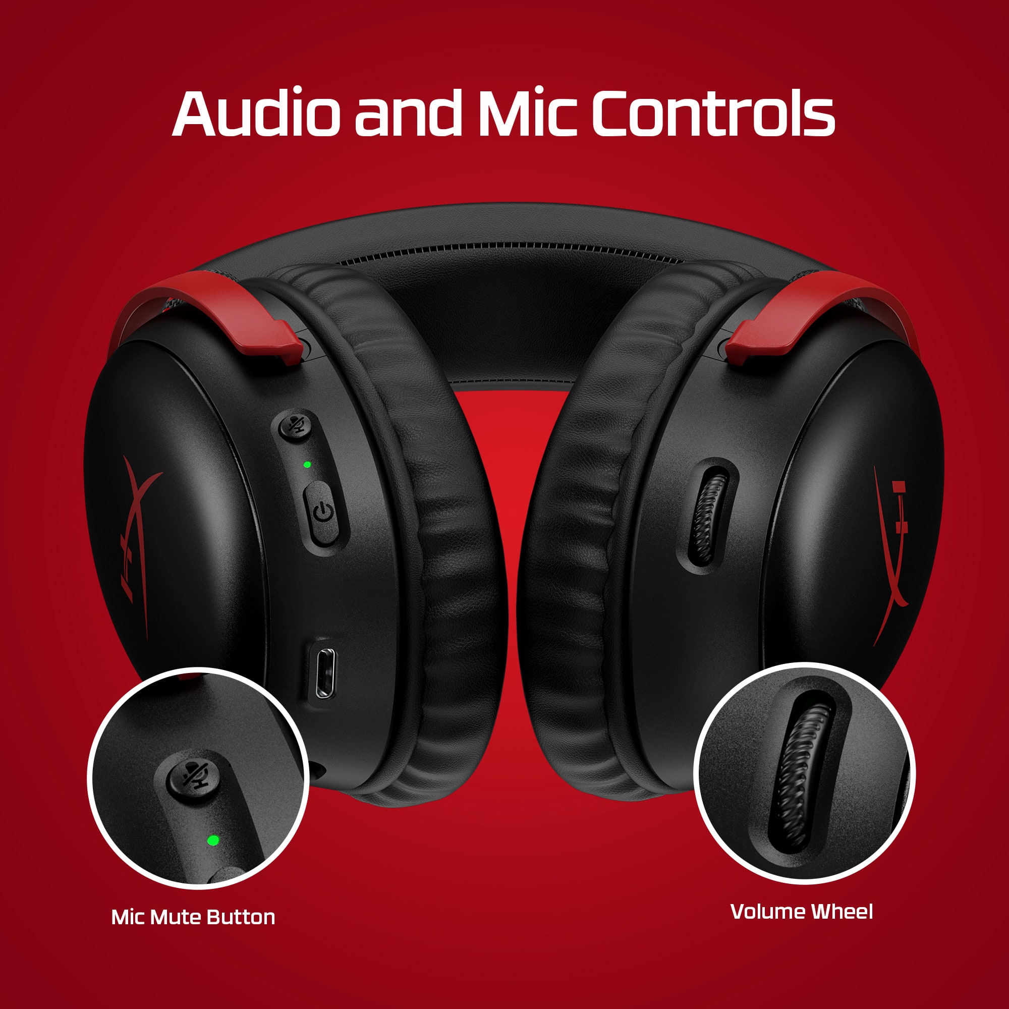 Audio and Mic Controls: Mic Mute Button, Volume Wheel
