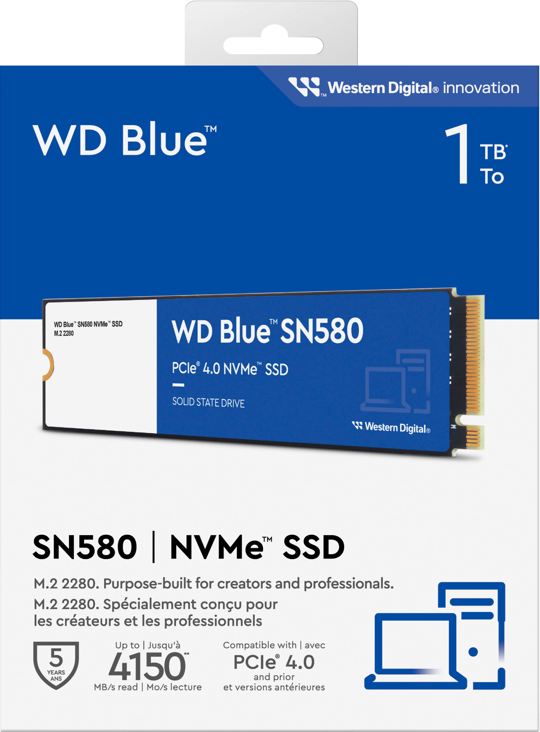 Disque dur interne SSD WD Blue SN580 PCIe 4.0 M.2 2280 NVMe 1 To