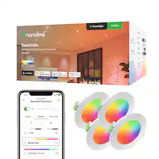 nanoleaf Smarter by Design Essentials Matter Smart Recessed Downlight Ultra Slim 4" Downlight 4 Pack - - 1 iue 1 Eidec Sabes i K - HE - - - a 5 - - M- matter Worio wn Apple Home morks - Google Home works lexa with - 9:41 cal x Living Room Recessed Downlight Basic Scene Favourite + Icicle North Star Reindeer Gamer