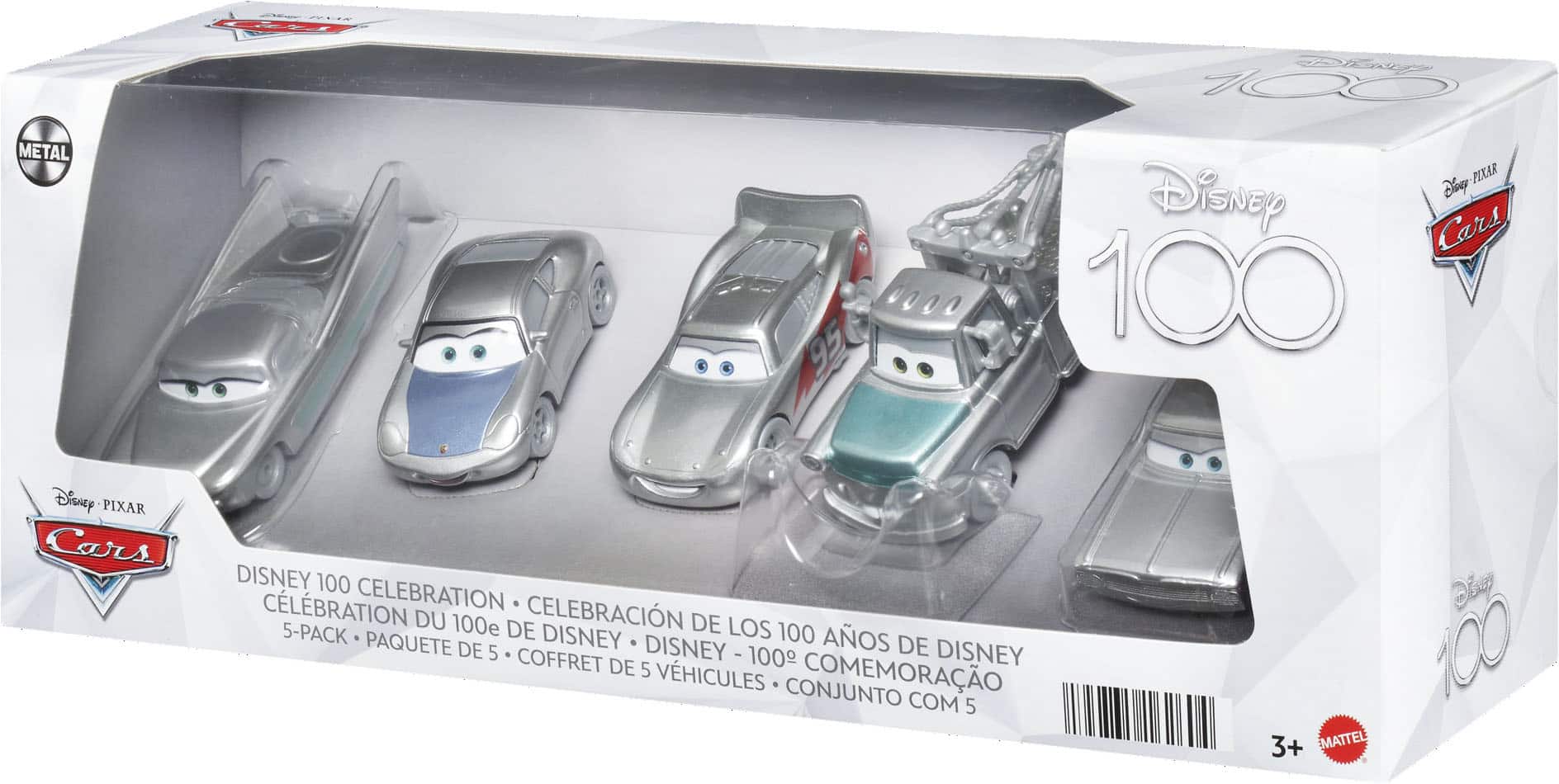 Angle. Disney - D100 Pixar Cars 1:55 Scale (5-Pack) - Grey.