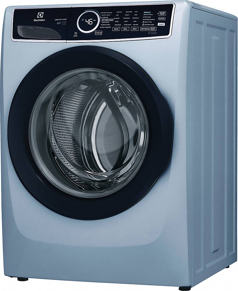 Angle. Electrolux - 4.5 Cu. Ft. Front Load Washer with Steam and LuxCare Wash - Glacier Blue.
