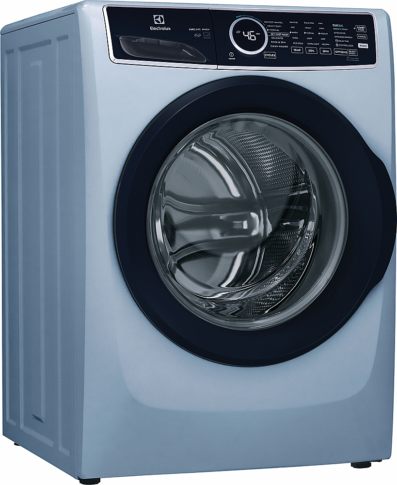Left View: Amana - 4.3 Cu. Ft. High Efficiency Stackable Front Load Washer with 14 Cycle Options - White