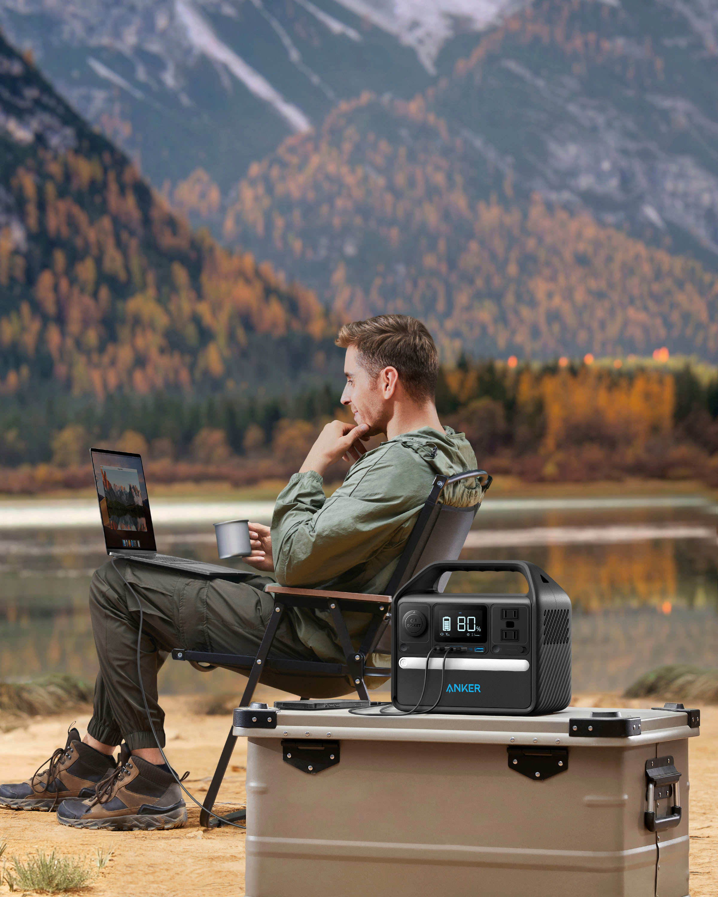 Alt View 18. Anker - SOLIX 522 Portable Power Station 299Wh Quiet & Eco-friendly Battery Powered Generator for Camping, Emergency Home Backup - Black.