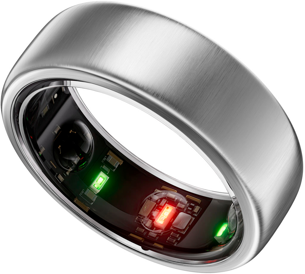 Angle View: Oura Ring Gen3 - Horizon - Size Before You Buy - Size 12 - Brushed Titanium