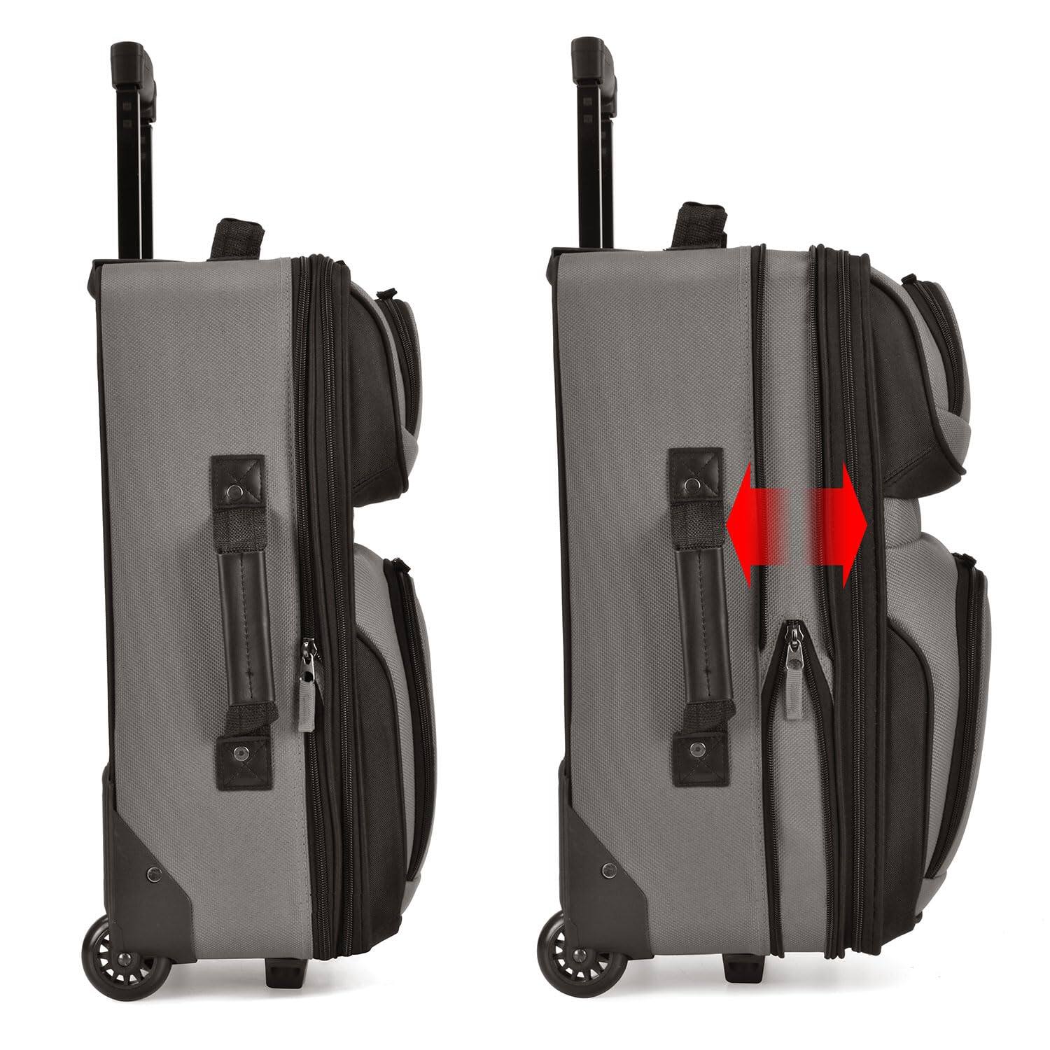 Alt View 3. Dapper Styles - Lightweight Rolling 20" Carry On Luggage Softside Suitcase Grey 2-wheel Single - Teal-2 Wheel Set.