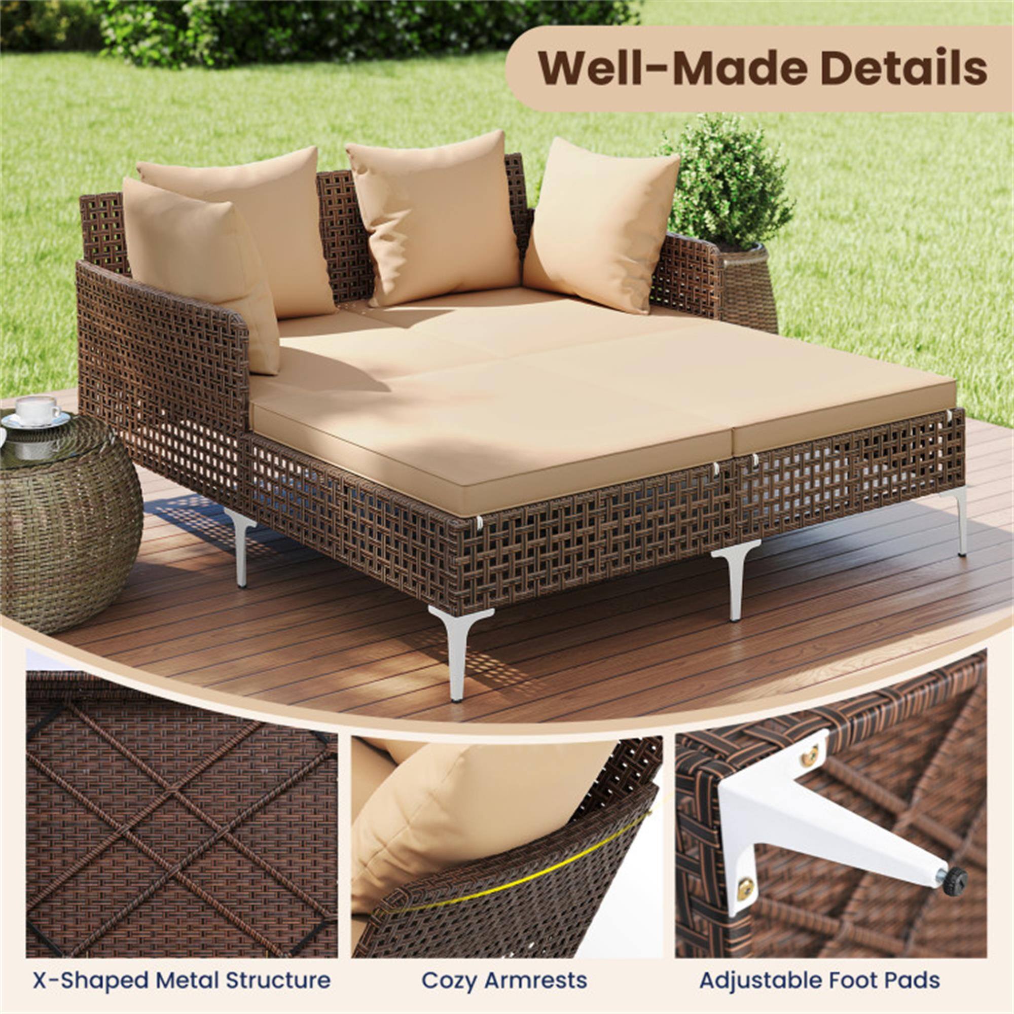 Well-Made Details

X-Shaped Metal Structure

Cozy Armrests

Adjustable Foot Pads