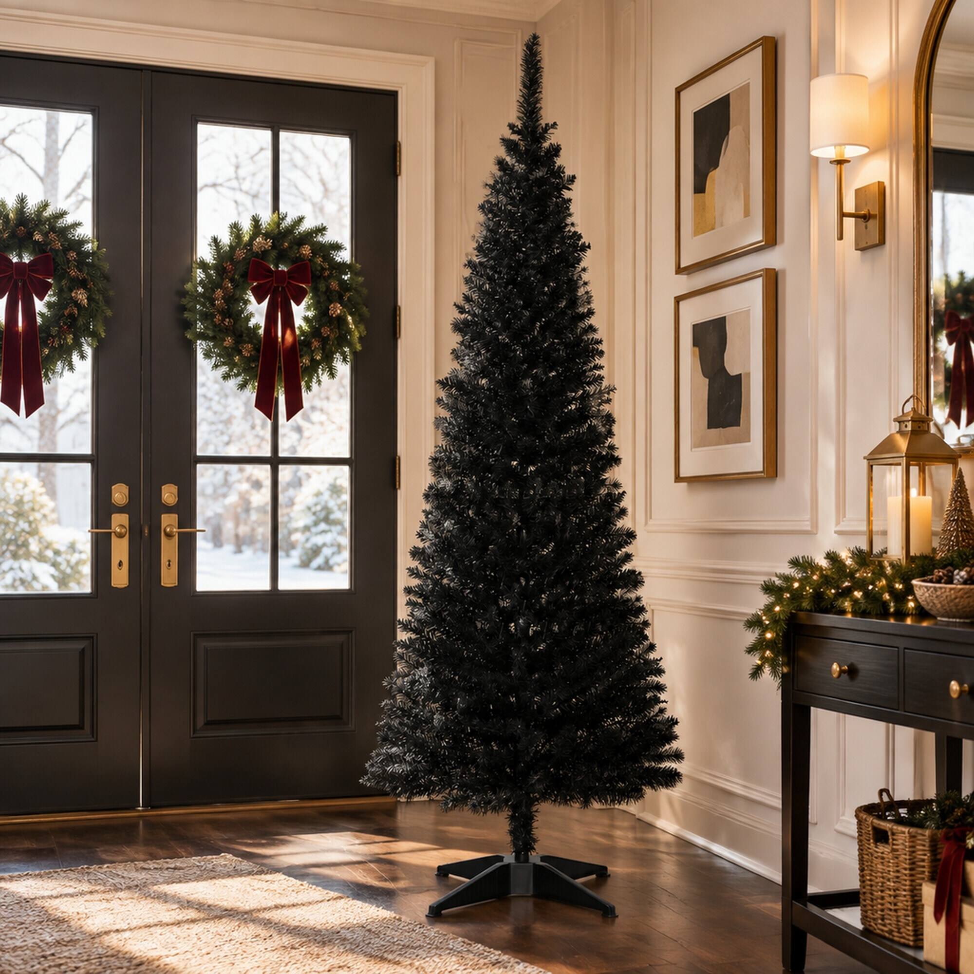RYHNUYNE 5 Ft Slim Pencil Artificial Christmas Tree With 294 Realistic ...