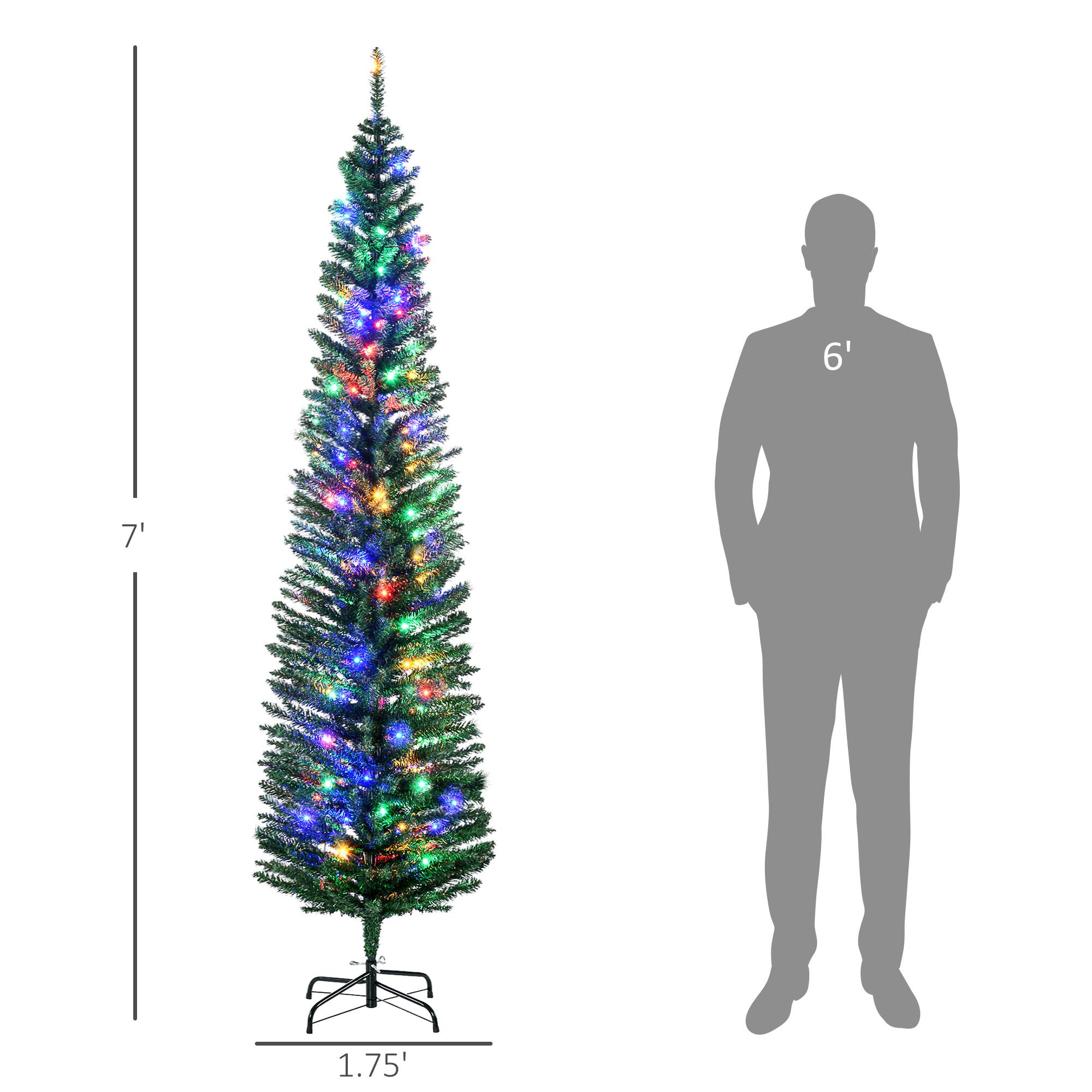 Alt View 2. Homcom - Prelit Pencil Artificial Christmas Tree, 499 Branches, 180 Colorful LEDs, Steel Base - green.
