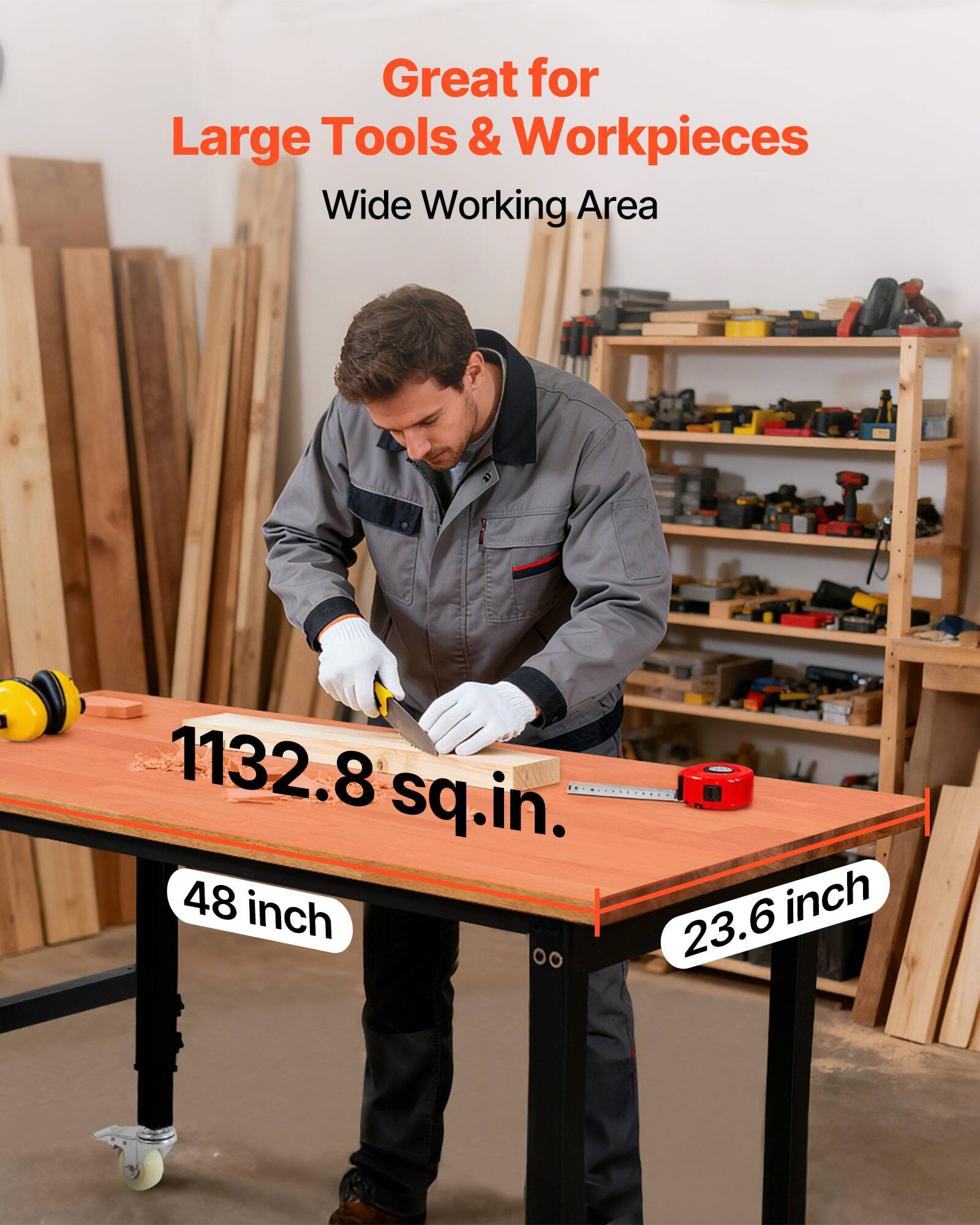 Great for Large Tools & Workpieces  
Wide Working Area  
1132.8 sq.in.  
48 inch  
23.6 inch
