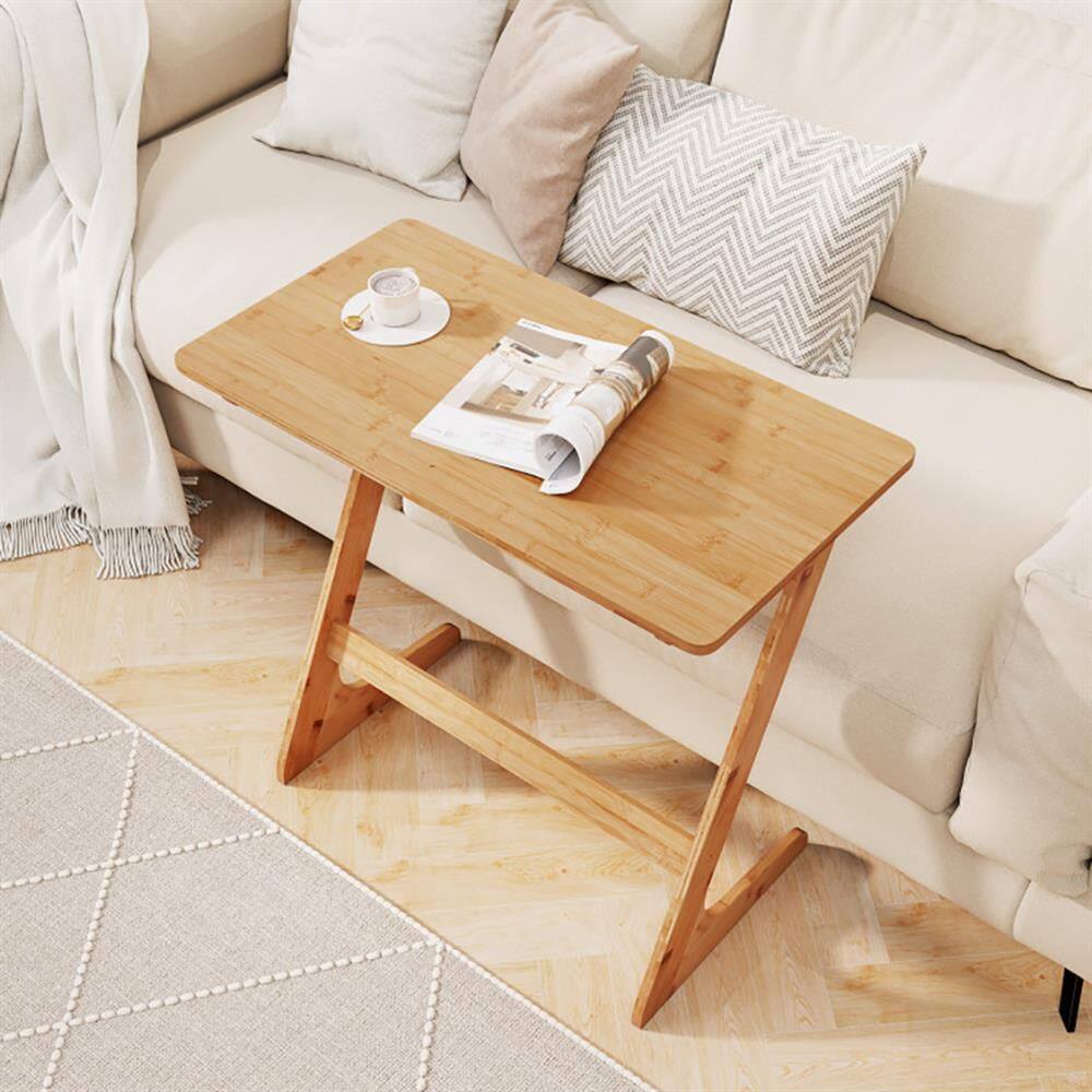 Left. Kadyn - Sofa Side End Table, End Table, Couch Table,Bamboo Z-Shaped Spacious Sofa Side Table with Space-Saving Tabletop-Natural - Beige.